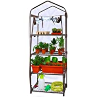 Worth Garden 4 Pisos Marrón Pequeño Invernadero Cubierta de PVC Transparente y Cremallera Planta Casa Lámina Invernadero…